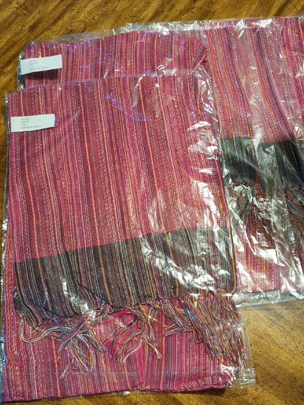 2 Pink Multi-Stripe Metallic Fringe Scarf